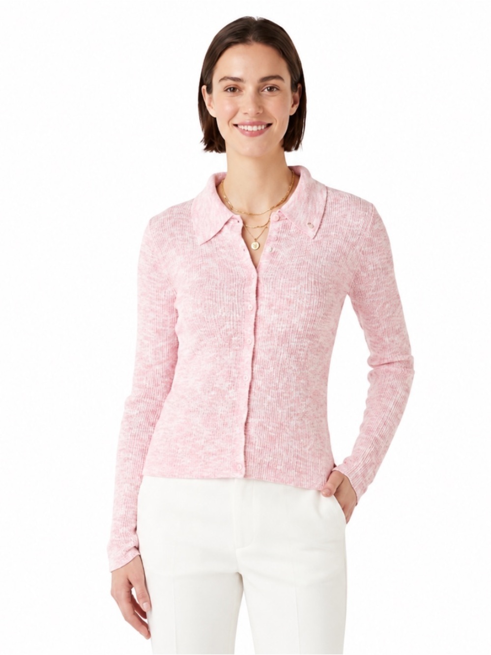 Scotch & Soda Pink/White Yarn Dyed Cardigan Knit Sweater Size XS EUC!